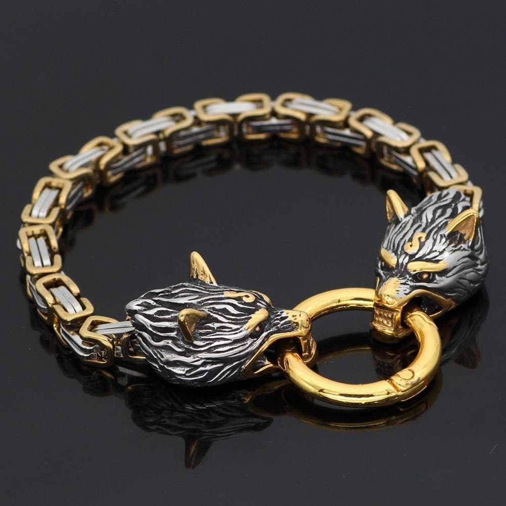 Bracelets Solid Stainless Steel King's Chain Wolf Head Bracelet Ancient Treasures Ancientreasures Viking Odin Thor Mjolnir Celtic Ancient Egypt Norse Norse Mythology