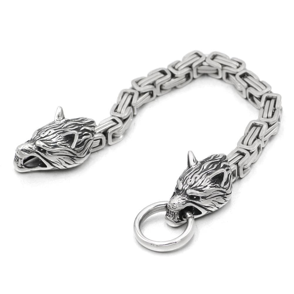 Bracelets Solid Stainless Steel King's Chain Wolf Head Bracelet Ancient Treasures Ancientreasures Viking Odin Thor Mjolnir Celtic Ancient Egypt Norse Norse Mythology