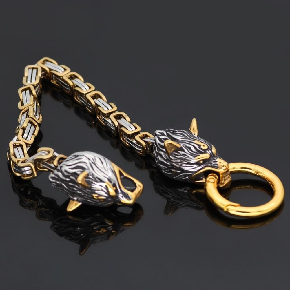 Bracelets Solid Stainless Steel King's Chain Wolf Head Bracelet Ancient Treasures Ancientreasures Viking Odin Thor Mjolnir Celtic Ancient Egypt Norse Norse Mythology