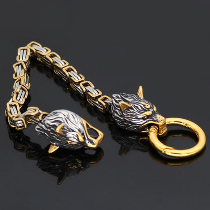 Bracelets Solid Stainless Steel King's Chain Wolf Head Bracelet Ancient Treasures Ancientreasures Viking Odin Thor Mjolnir Celtic Ancient Egypt Norse Norse Mythology