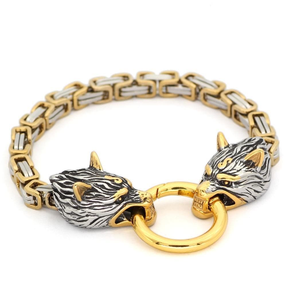 Bracelets Solid Stainless Steel King's Chain Wolf Head Bracelet Ancient Treasures Ancientreasures Viking Odin Thor Mjolnir Celtic Ancient Egypt Norse Norse Mythology