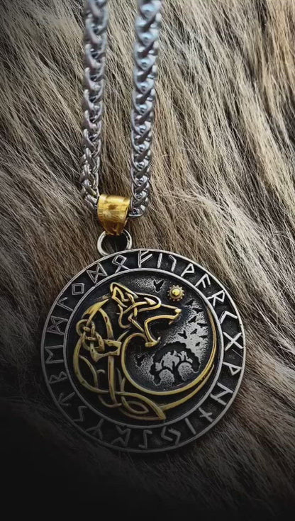 Vikings Fenrir Wolf Runic Necklace