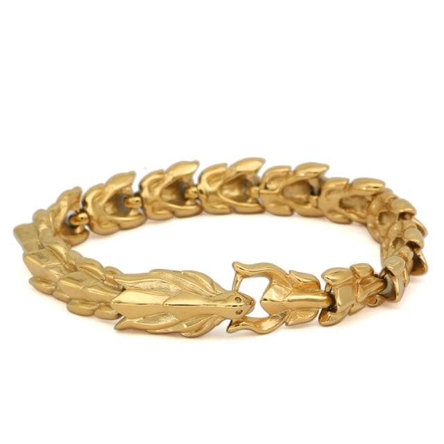 Chain & Link Bracelets gold / 19cm Vikings Dragons and Serpents Stainless Steel Bracelet Ancient Treasures Ancientreasures Viking Odin Thor Mjolnir Celtic Ancient Egypt Norse Norse Mythology