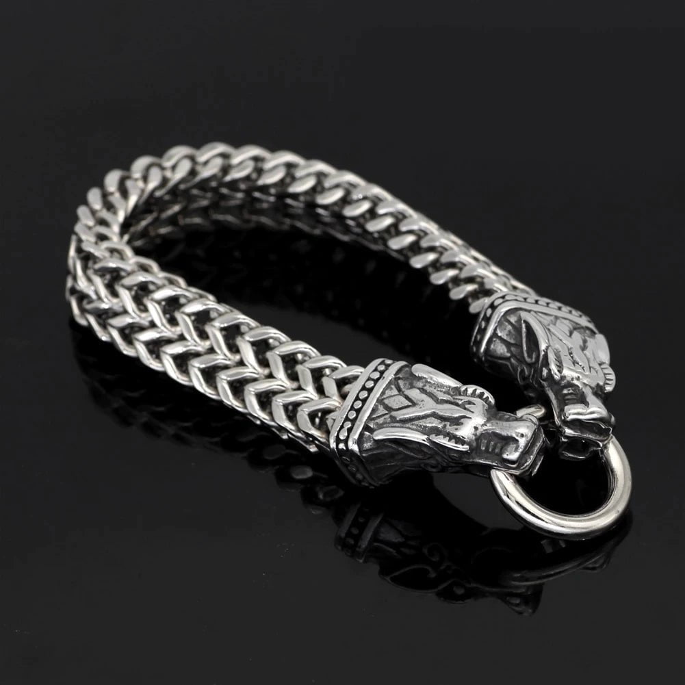 Chain & Link Bracelets Vikings Wolf Head Stainless Steel Charm Bracelet Ancient Treasures Ancientreasures Viking Odin Thor Mjolnir Celtic Ancient Egypt Norse Norse Mythology