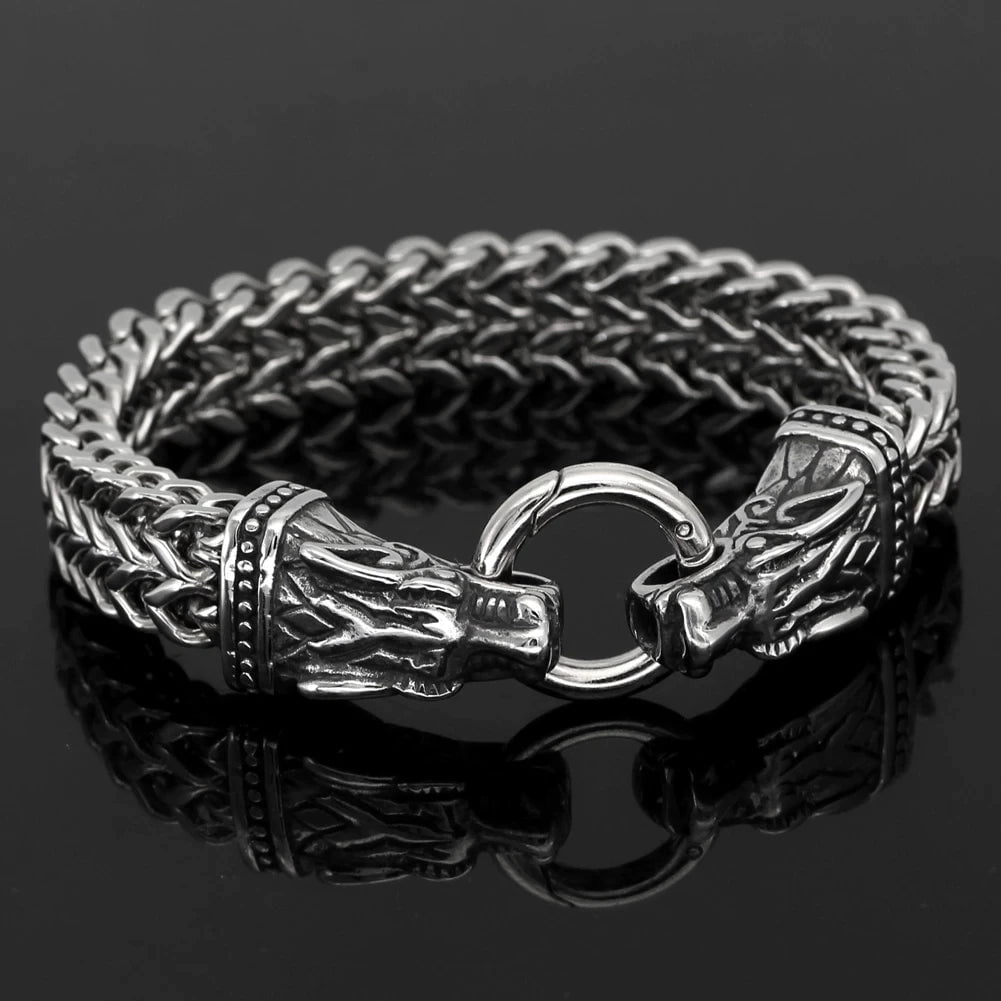 Chain & Link Bracelets Vikings Wolf Head Stainless Steel Charm Bracelet Ancient Treasures Ancientreasures Viking Odin Thor Mjolnir Celtic Ancient Egypt Norse Norse Mythology