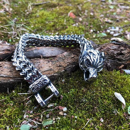 Chain & Link Bracelets Vikings Wolf Head Stainless Steel Punk Link Bracelet Ancient Treasures Ancientreasures Viking Odin Thor Mjolnir Celtic Ancient Egypt Norse Norse Mythology