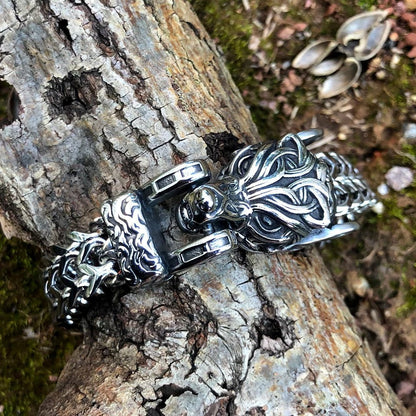 Chain & Link Bracelets Vikings Wolf Head Stainless Steel Punk Link Bracelet Ancient Treasures Ancientreasures Viking Odin Thor Mjolnir Celtic Ancient Egypt Norse Norse Mythology