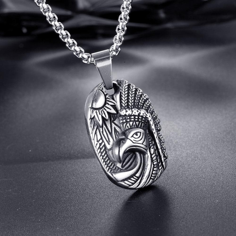 Chain Necklaces Silver Stainless Steel Vintage Eagle Tag Pendant Necklace Round Eagle Jewelry Gift For Men Women|Chain Necklaces| Ancient Treasures Ancientreasures Viking Odin Thor Mjolnir Celtic Ancient Egypt Norse Norse Mythology