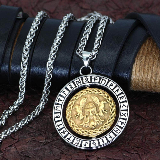 Chain Necklaces Vikings Odin Runes Stainless Steel 3D Necklace Ancient Treasures Ancientreasures Viking Odin Thor Mjolnir Celtic Ancient Egypt Norse Norse Mythology