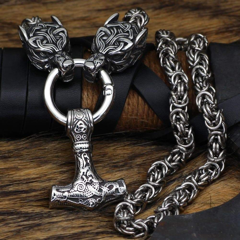 Colliers chaîne Vikings Wolf Hammer Massive Stainless Steel Chain Ancient Treasures Ancientreasures Viking Odin Thor Mjolnir Celtic Ancient Egypt Norse Norse Mythology