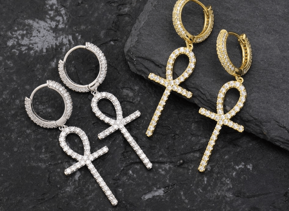 Drop Earrings GUCY Solid Back Ankh Cross Pendant Earrings Micro Shop AAAA+ Cubic Zirconia Men & Women Hip Hop Gem Jewelry Gift|Drop Earrings| Ancient Treasures Ancientreasures Viking Odin Thor Mjolnir Celtic Ancient Egypt Norse Norse Mythology