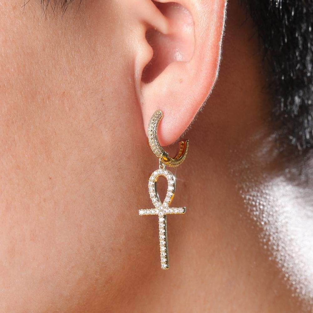 Drop Earrings GUCY Solid Back Ankh Cross Pendant Earrings Micro Shop AAAA+ Cubic Zirconia Men & Women Hip Hop Gem Jewelry Gift|Drop Earrings| Ancient Treasures Ancientreasures Viking Odin Thor Mjolnir Celtic Ancient Egypt Norse Norse Mythology