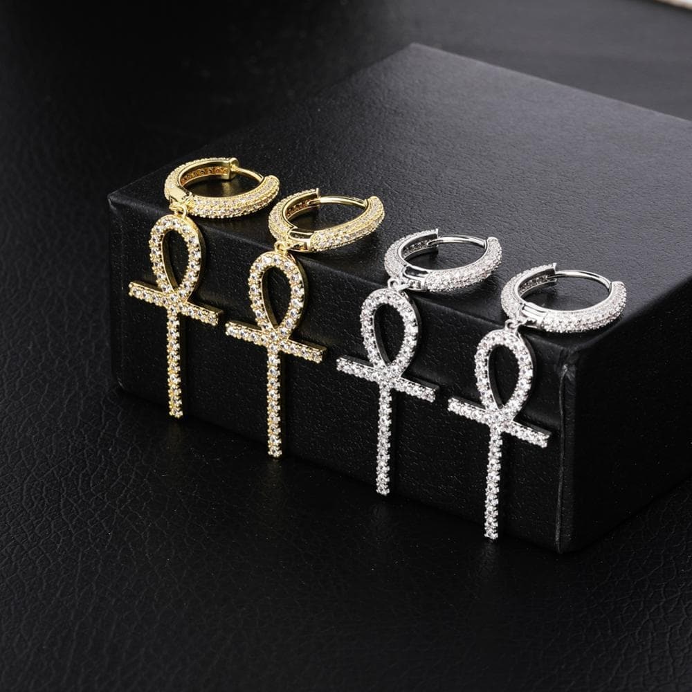 Drop Earrings GUCY Solid Back Ankh Cross Pendant Earrings Micro Shop AAAA+ Cubic Zirconia Men & Women Hip Hop Gem Jewelry Gift|Drop Earrings| Ancient Treasures Ancientreasures Viking Odin Thor Mjolnir Celtic Ancient Egypt Norse Norse Mythology