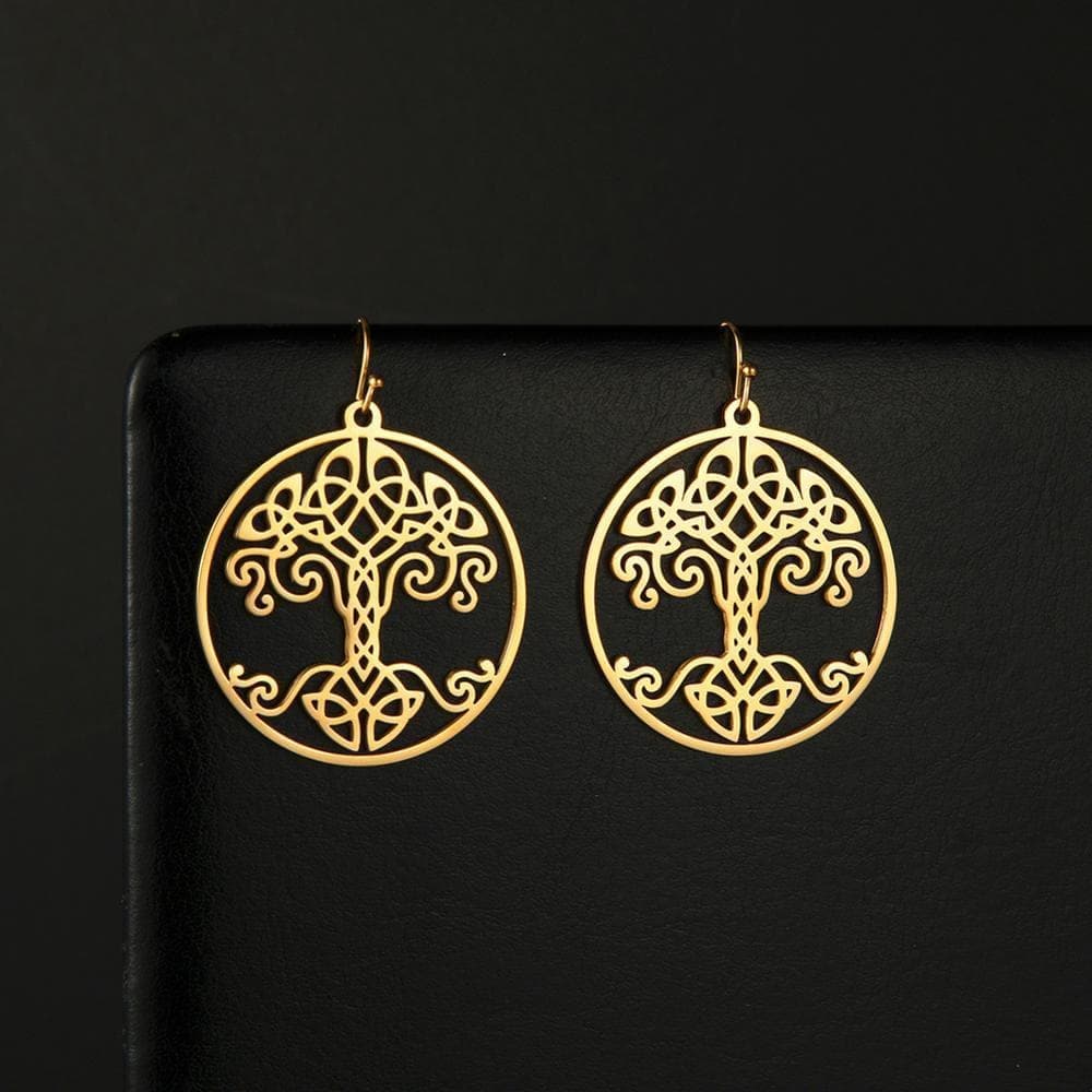 Drop Earrings Skyrim Gold Color Vintage Earrings Viking Tree of Life Stainless Steel Round Drop Earring 2021 Fashion Jewelry Gift for Women|Drop Earrings| Ancient Treasures Ancientreasures Viking Odin Thor Mjolnir Celtic Ancient Egypt Norse Norse Mythology