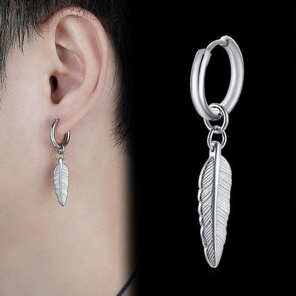 Drop Earrings Steel Style 1 Native American Feather Solid Stainless Steel Earring Ancient Treasures Ancientreasures Viking Odin Thor Mjolnir Celtic Ancient Egypt Norse Norse Mythology