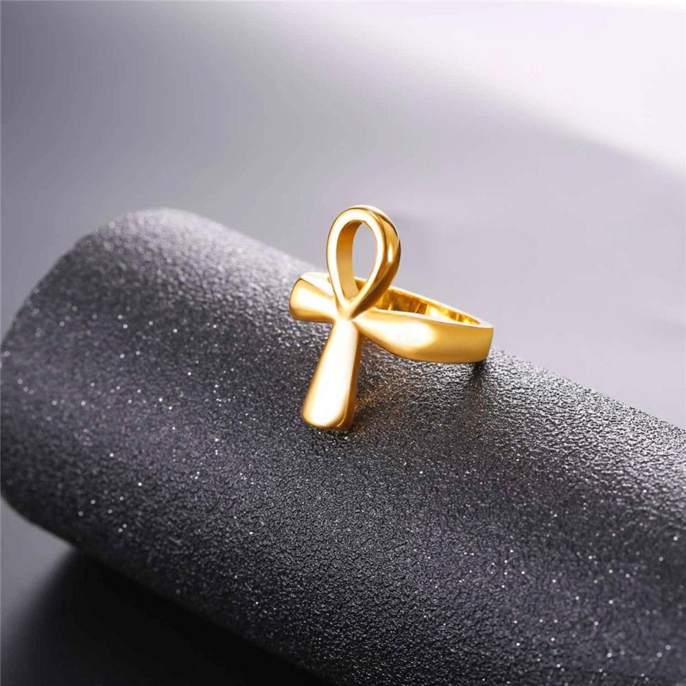 Egypt 7 / Gold Plated Stainless Steel Ankh Ring Ancient Treasures Ancientreasures Viking Odin Thor Mjolnir Celtic Ancient Egypt Norse Norse Mythology