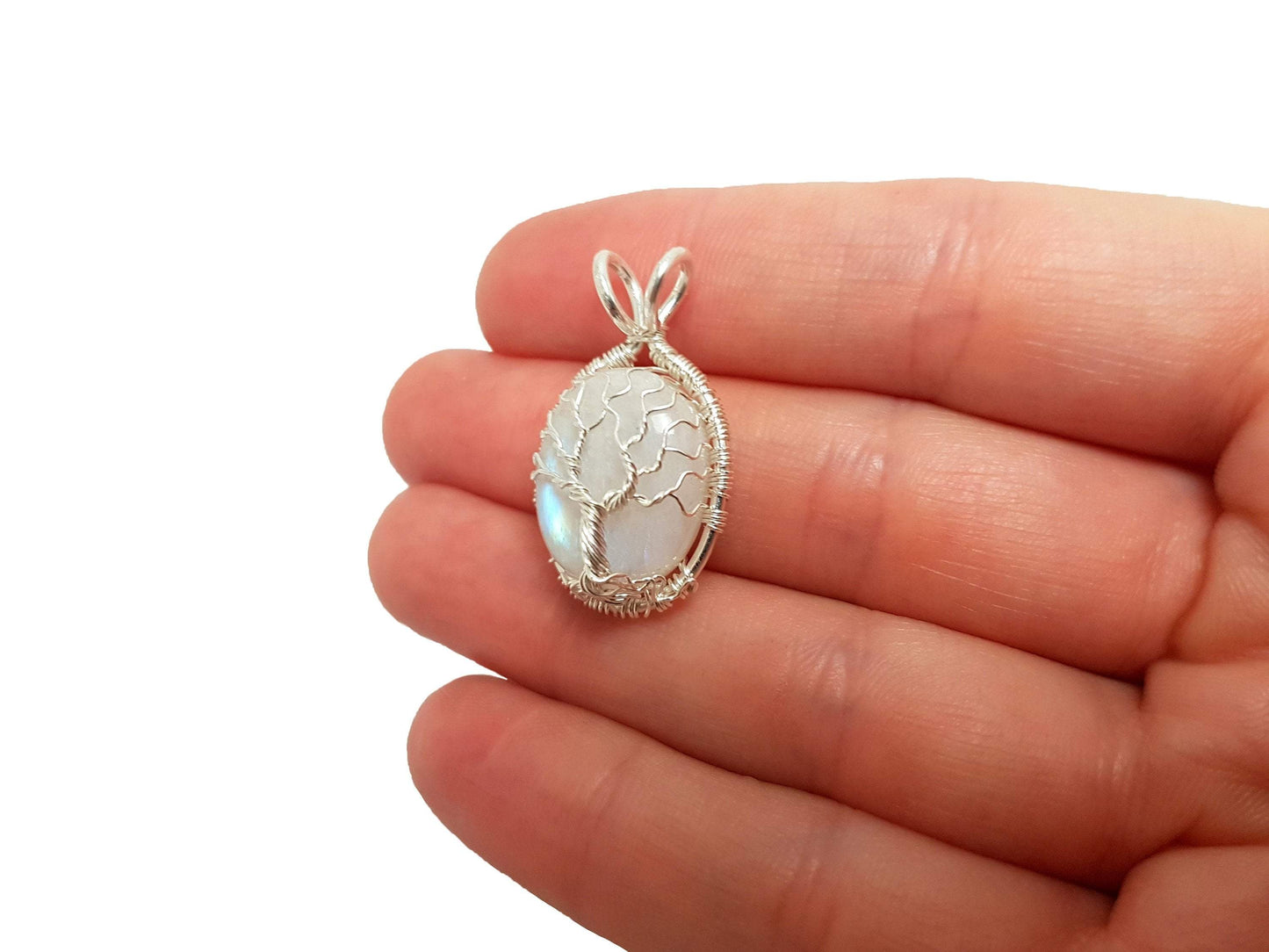 Handmade Wire Rap Jewelry Wire Wrap Genuine Moonstone Tree of Life Pendant