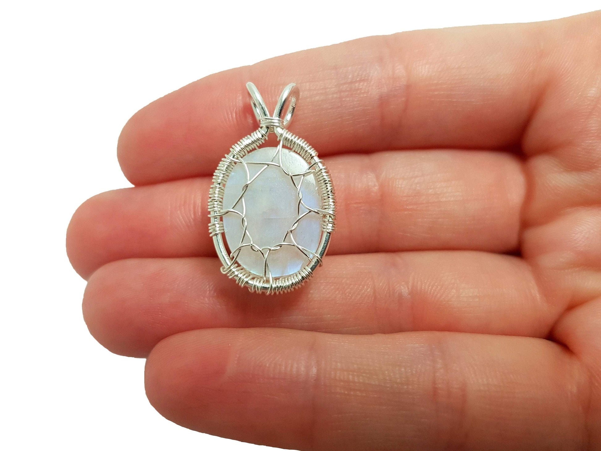 Handmade Wire Rap Jewelry Wire Wrap Genuine Moonstone Tree of Life Pendant