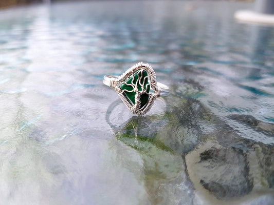 Handmade Wire Rap Jewelry Wire Wrap Tree of Life Malacite Gemstone Ring