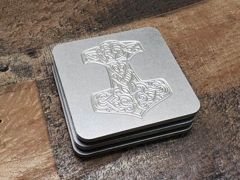 Home Decor Decals Milspin Up-Armored Mjolnir Thor's Hammer Engraved Stainless Steel Coasters Ancient Treasures Ancientreasures Viking Odin Thor Mjolnir Celtic Ancient Egypt Norse Norse Mythology