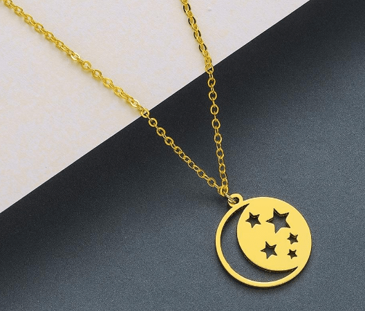 Home Gold Round Crescent Moon Star Necklace Gold Chain Fashion Jewelry Round Women's Necklaces Birthday Gift Dropship| | Ancient Treasures Ancientreasures Viking Odin Thor Mjolnir Celtic Ancient Egypt Norse Norse Mythology