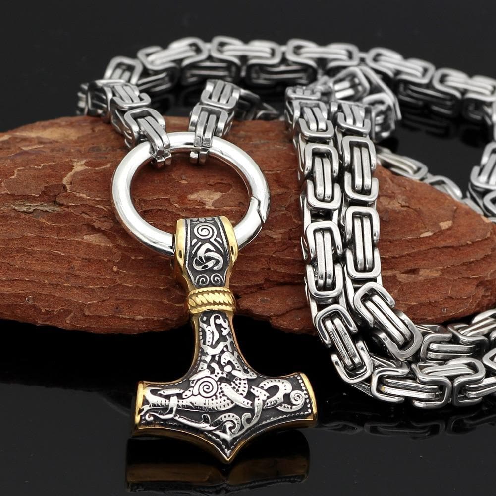 Vikings Mjolnir  Stainless Steel King Chain Necklace