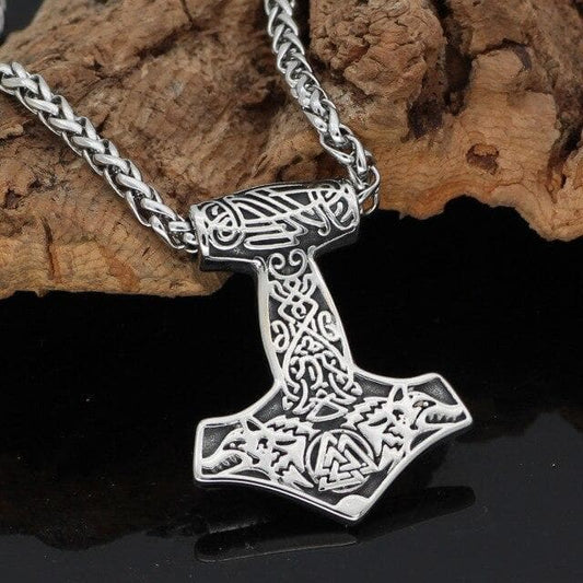 Viking Geri & Freki Valknut Mjolnir Necklace