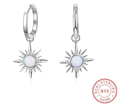 Hoop Earrings Sun Hoop Earrings 925 Sterling Silver Opal Earrings with Charm Clear CZ Wedding Earrings for Women Fine Jewelry (Lam Hub Fong)|Hoop Earrings| Ancient Treasures Ancientreasures Viking Odin Thor Mjolnir Celtic Ancient Egypt Norse Norse Mythology