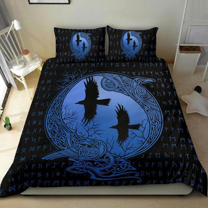 Vikings Huginn and Munnin Blue Duvet Cover and Pillow Cases Set