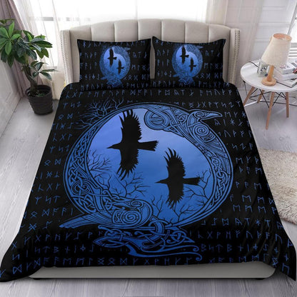 Vikings Huginn and Munnin Blue Duvet Cover and Pillow Cases Set