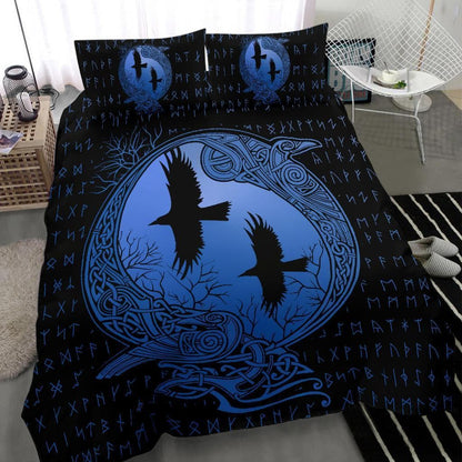 Vikings Huginn and Munnin Blue Duvet Cover and Pillow Cases Set