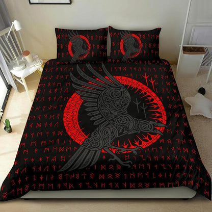 Vikings Huginn and Munnin Red Duvet Cover and Pillow Cases Set