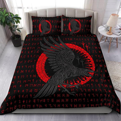 Vikings Huginn and Munnin Red Duvet Cover and Pillow Cases Set