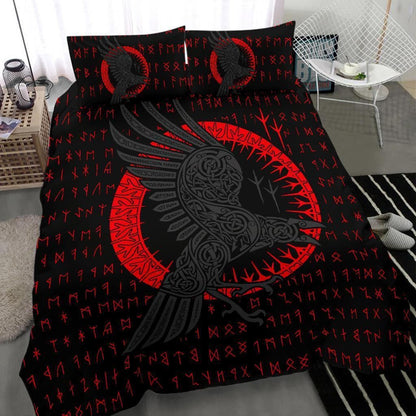 Vikings Huginn and Munnin Red Duvet Cover and Pillow Cases Set