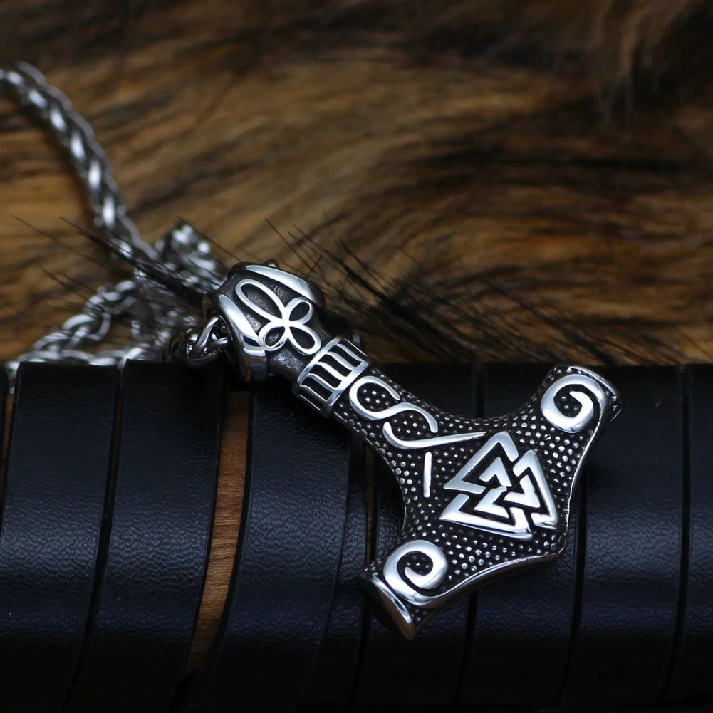 Jewelry Vikings Mjolnir and Valknut Stainless Steel Necklace Ancient Treasures Ancientreasures Viking Odin Thor Mjolnir Celtic Ancient Egypt Norse Norse Mythology