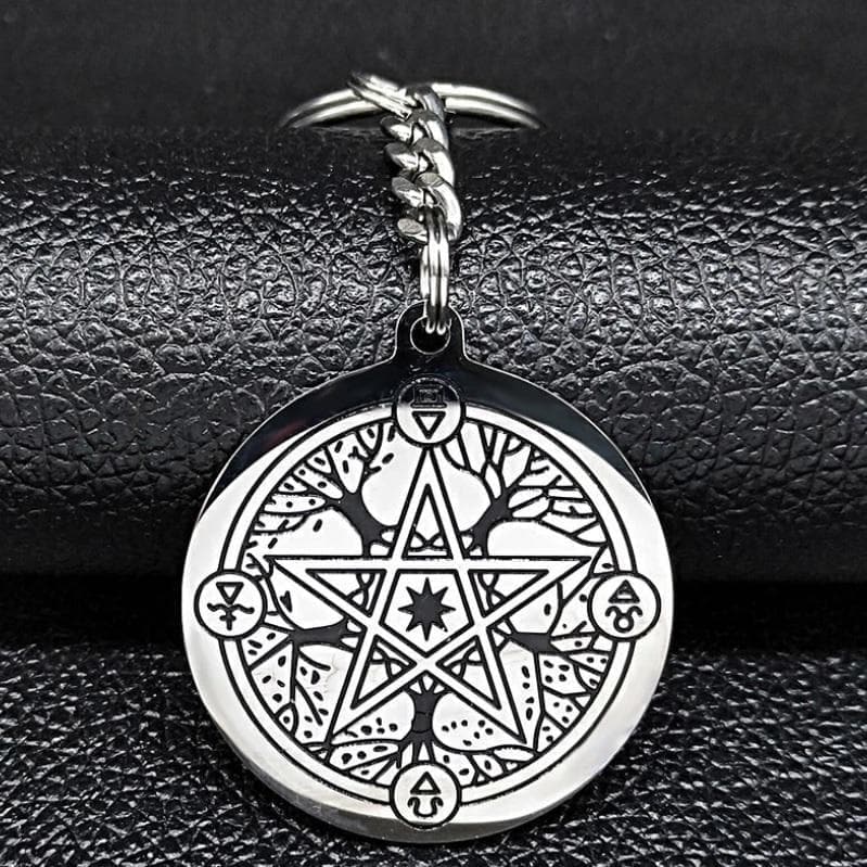 Keychains Wiccan Tree of Life and Pentagram Stainless Steel Keychain Ancient Treasures Ancientreasures Viking Odin Thor Mjolnir Celtic Ancient Egypt Norse Norse Mythology