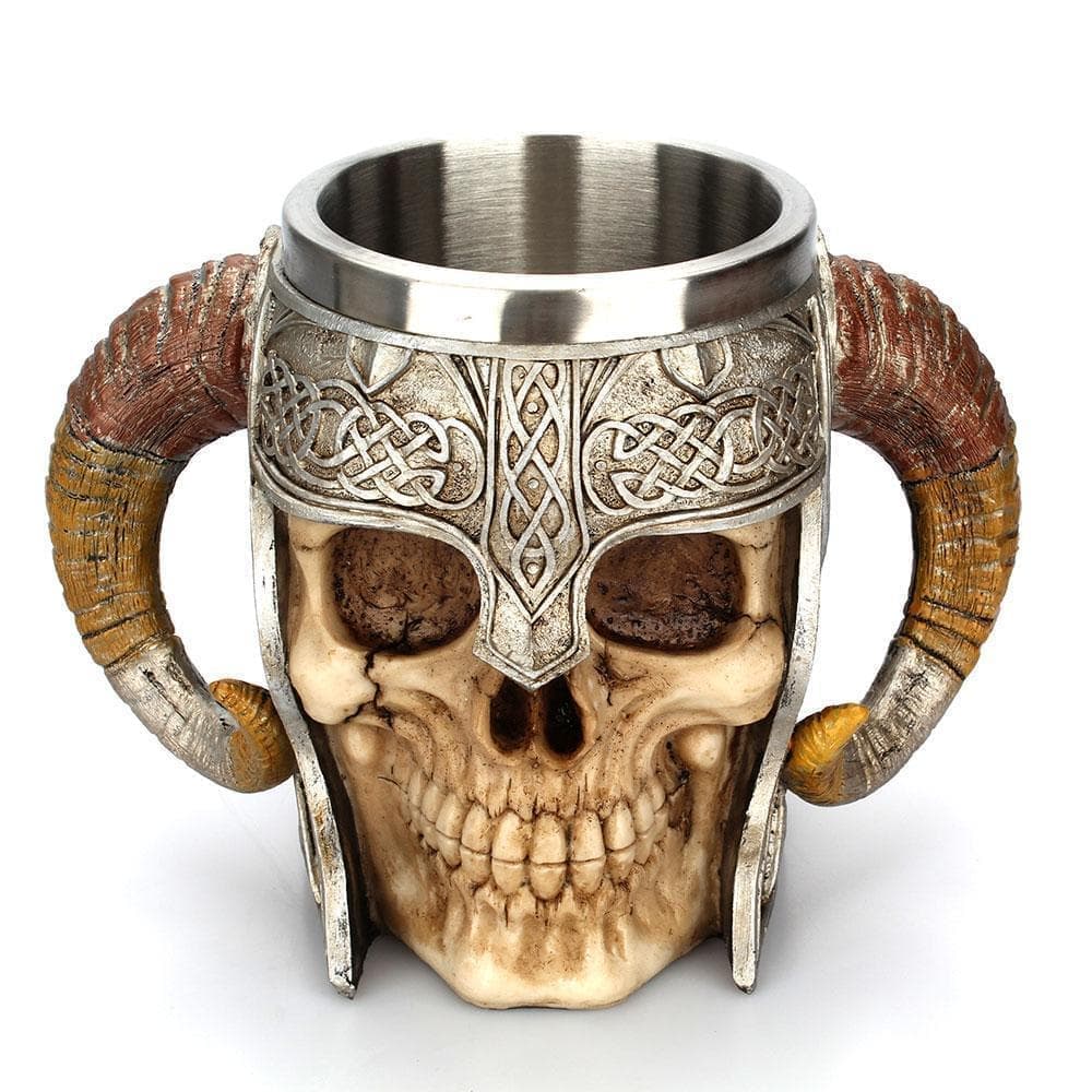 Mugs Stainless Steel Viking Mug with Goat Horns Ancient Treasures Ancientreasures Viking Odin Thor Mjolnir Celtic Ancient Egypt Norse Norse Mythology