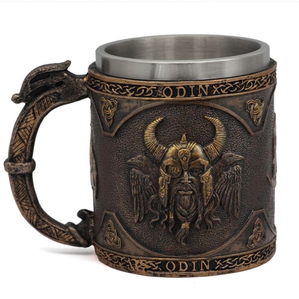 Viking Nordic Odin Raven Stainless Steel Mug - Ancient Treasures