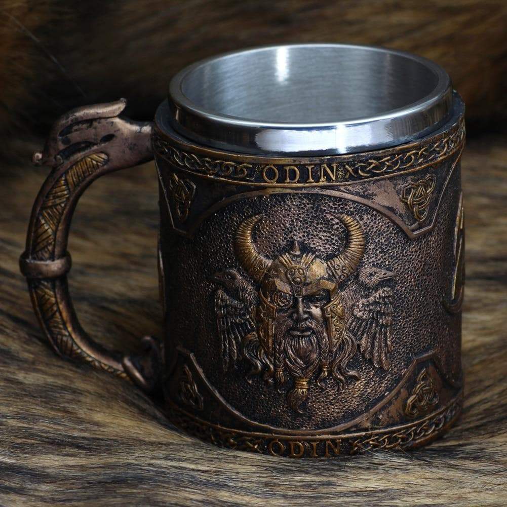 Viking Nordic Odin Raven Stainless Steel Mug - Ancient Treasures