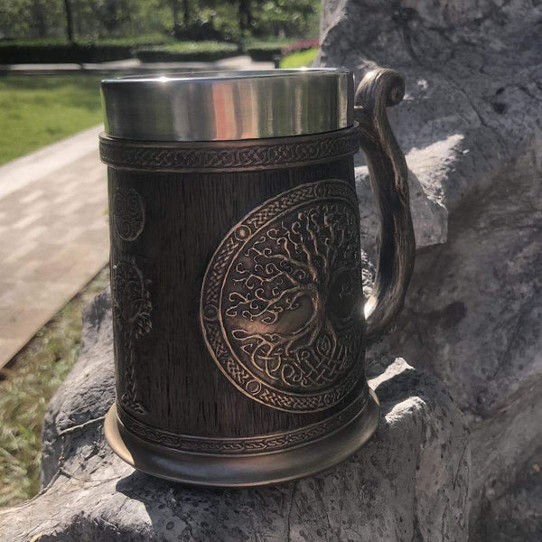 Handmade Viking Mug With Yggdrasil Tree Of Life – 27oz Stainless Steel Tankard, Norse Mythology Decor - View #7