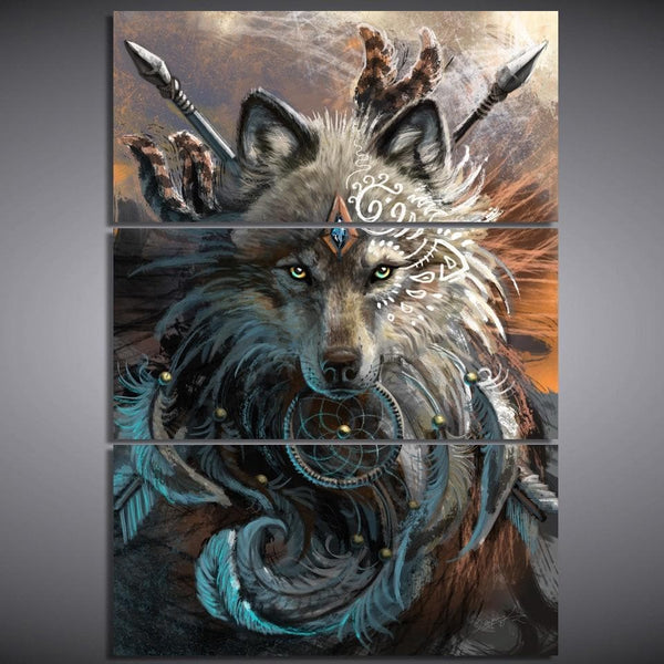 Native American Indian Wolf Warrior Canvas - Ancient Treasures