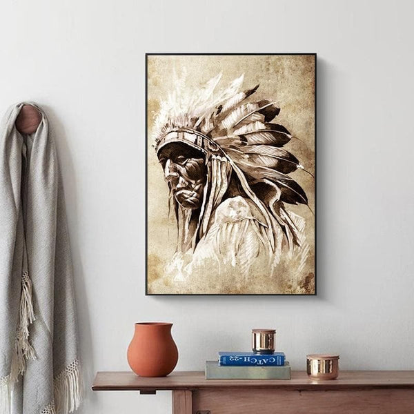 Native American Chieftain Black & White Portrait Canvas - Ancient ...