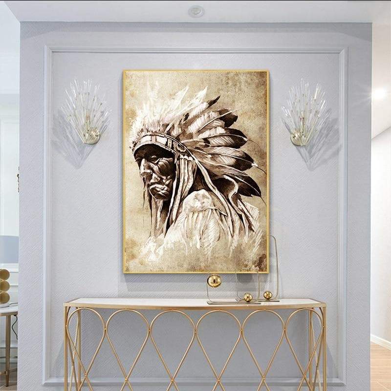 Native American Chieftain Black & White Portrait Canvas