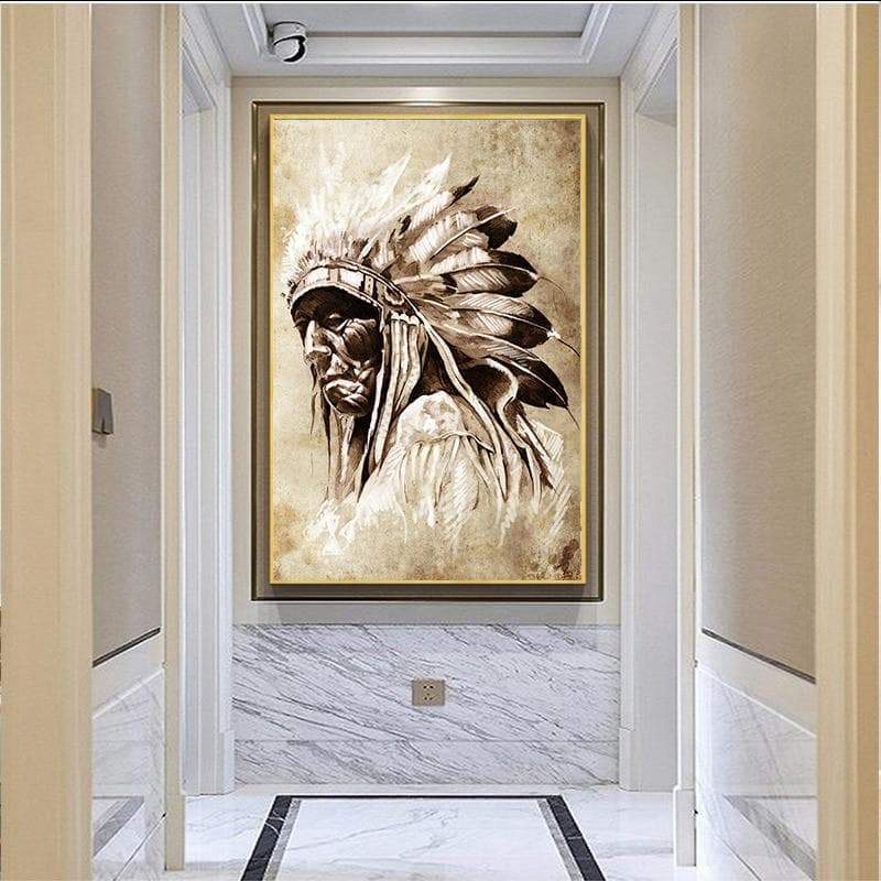 Native American Chieftain Black & White Portrait Canvas