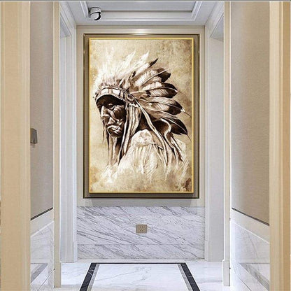 Native American Chieftain Black & White Portrait Canvas