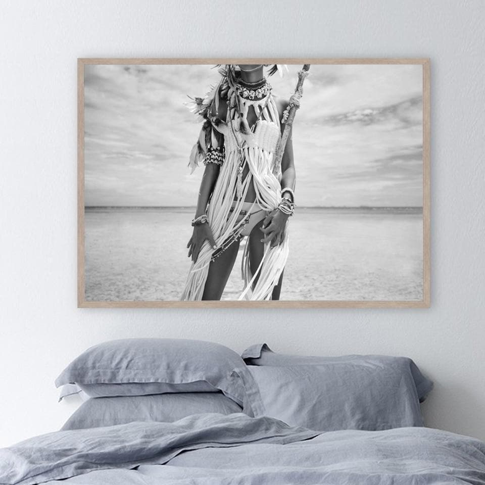 Native American Native American Black & White Indian Women Canvas