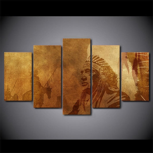 Native American Native American Indian Man 5 Pieces HD Print Wall Art