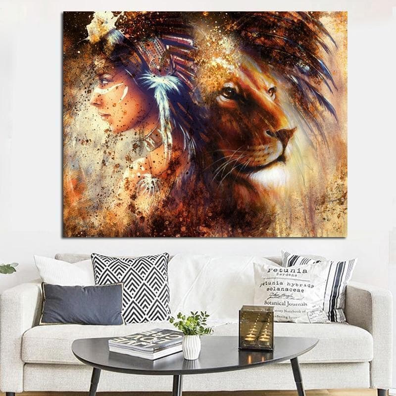 Native American Native American Lady With Lion Canvas