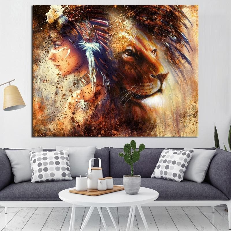 Native American Native American Lady With Lion Canvas