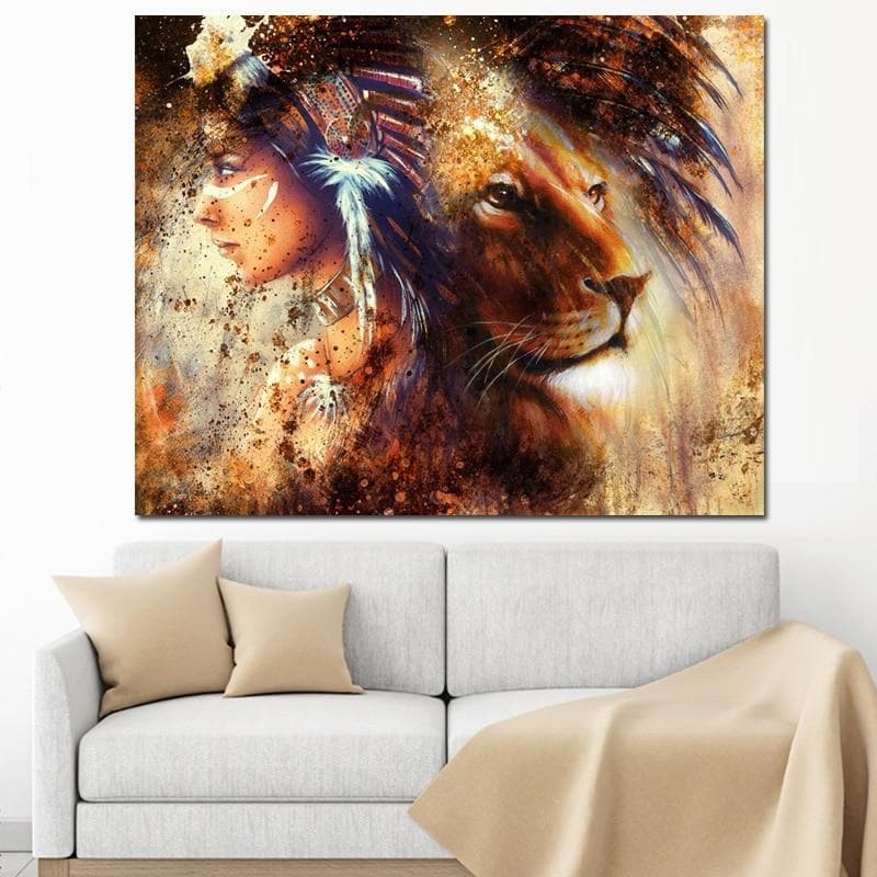 Native American Native American Lady With Lion Canvas